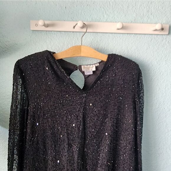 TAN CHHO SILK vintage embellish beads and sequins tunic style blouse - Picture 3 of 13